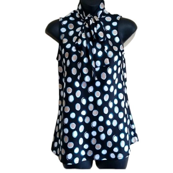 Nine West Black Polka Dot Sleeveless Top Sz S - Picture 1 of 9